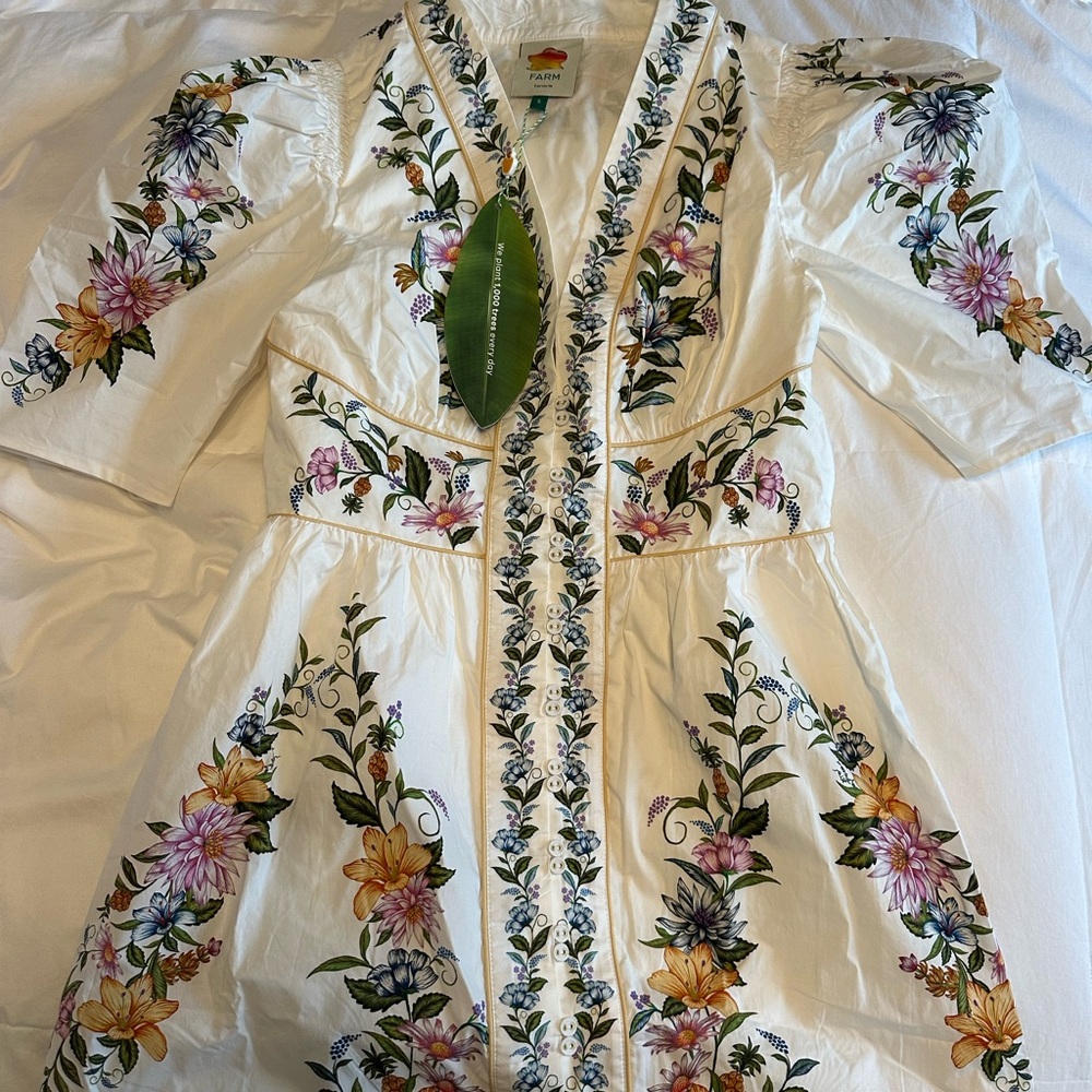 FARM Rio White Dress with Vibrant Floral Embroidery